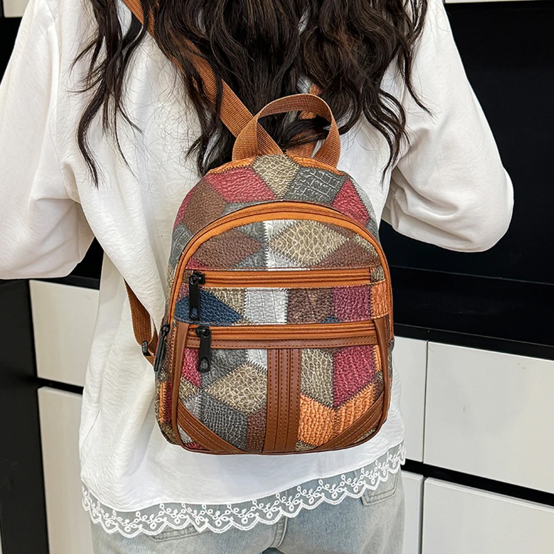 Fashion Backpack Women - Stilvoller Damen-Patchwork-Rucksack mit Multi-Textur-Design für den
