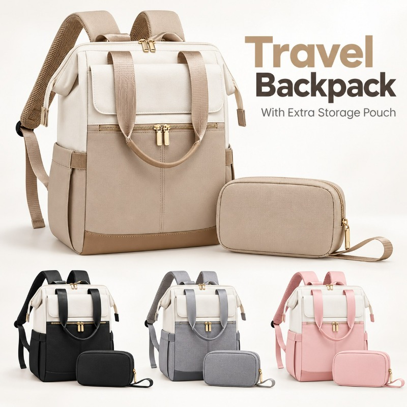 Fashion Backpack Women - Einfacher Damen-Reise-Laptop-Mode-Computer-Rucksack mit großem Fassungsvermögen, Farbblock-Design,